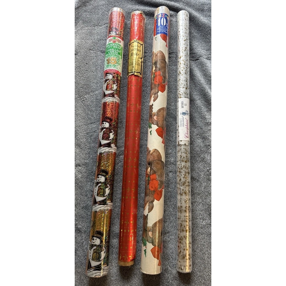 Vintage Christmas Wrapping Paper Lot Of 4 Holographic Paper Mylar Cellophane